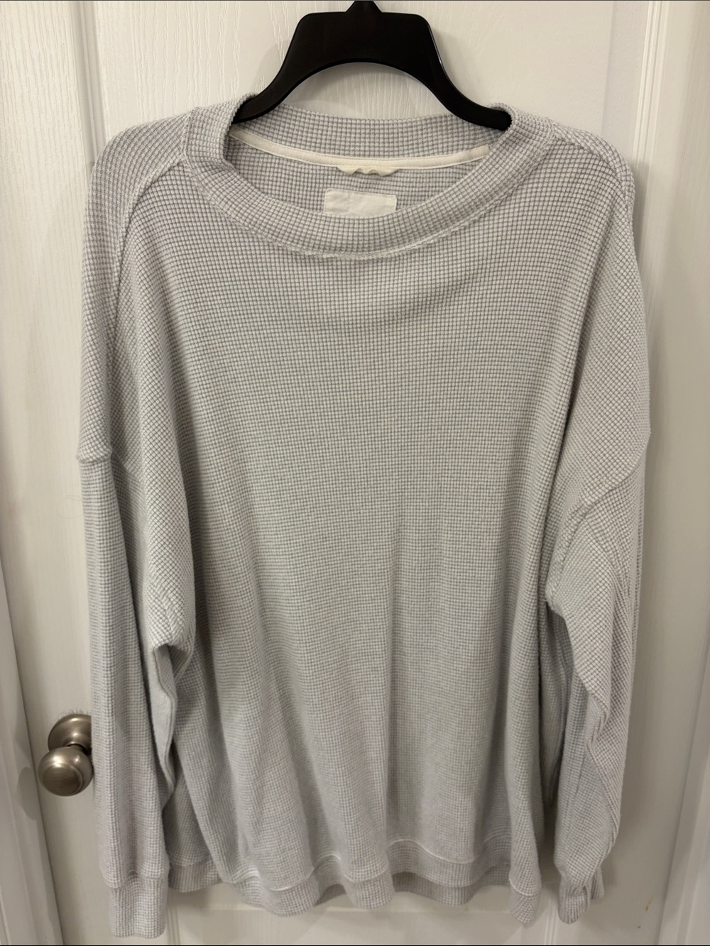aerie Light Gray Waffle-Knit Crewneck Sweater